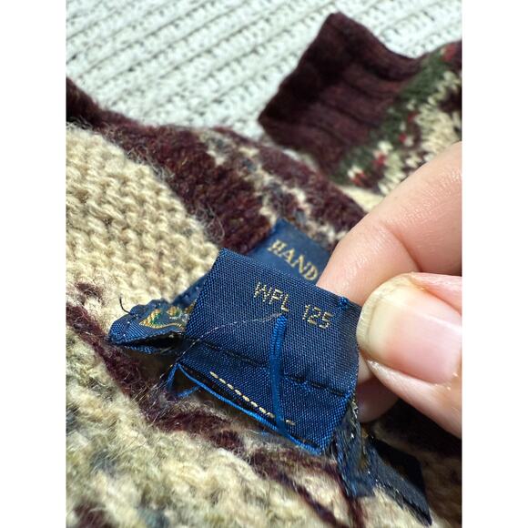 VTG Y2K Ralph Lauren Chaps Wool Sweater Zip Hand Knit Mens Medium Deer Fisherman - Picture 7 of 9